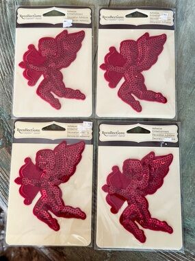 Red Felt Sequin Cupid Adhesive Appliques - Set of 4